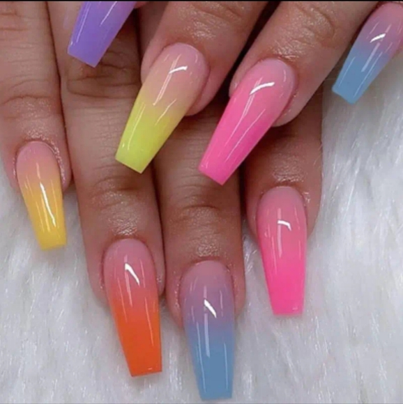 24 pc long coffin color gradient press on nails - Picture 3 of 3
